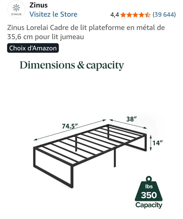Lit simple métal noir avec matelas in Beds & Mattresses in Laval / North Shore - Image 6