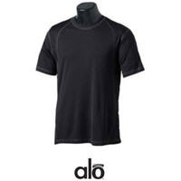 alo Adult Short-Sleeve Pieced Interlock T-Shirt (Black/Slate)