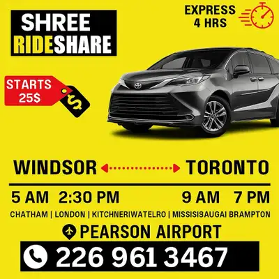 Toronto to Windsor everyday rides, View more