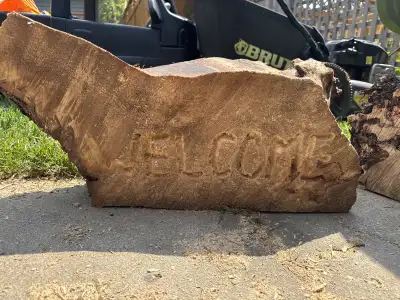 Rustic natural wood welcome sign. Great outdoor sign made from elm tree. Nice addition to your lands...