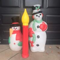 Lot of Vintage Christmas Blow Molds 2 Snowmen & Candle