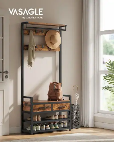 Coat Rack with Shoe Bench with 2 drawers, View more