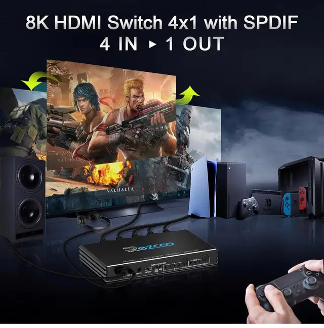 ROFAVEZCO 8K HDMI 2.1 Switch 4x1 w/ Remote Audio Extractor in General Electronics in Oshawa / Durham Region - Image 5