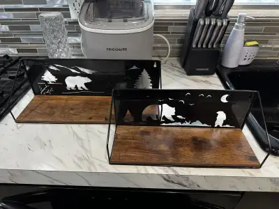 4x Floating Decorative Black Metal Shelves, View more