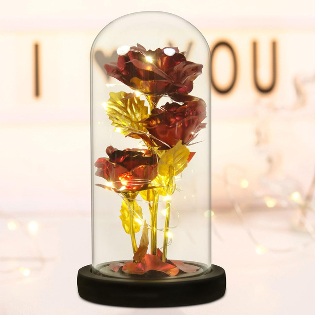 3 Red Roses Night Light, Wooden bottom in Home Décor & Accents in Barrie - Image 3