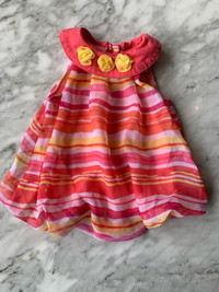 12 Months - Striped Bubble Chiffon Dress with Rosette Flowers