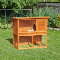 Wooden Rabbit Hutch Small Animal House Cage 2-Level w/ Run Backy
