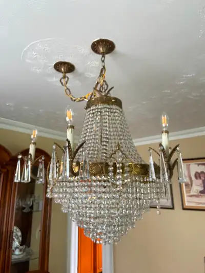 Mid Century French Empire Crystal Chandelier - Antique Bronze
