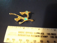 Roadrunner Sterling Silver Brooch with Turquoise - art deco
