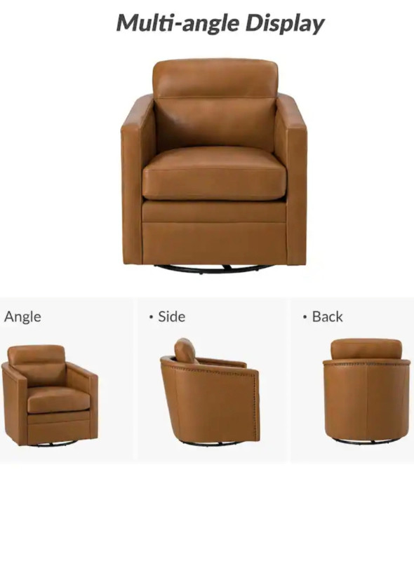 Jorge Turquoise Full Swivel Barrel Accent Chair. Genuine Leather in Chairs & Recliners in Kingston - Image 2