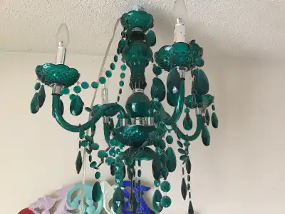 urban barn gorgeous teal chandelier. must go now. moving. , View more
