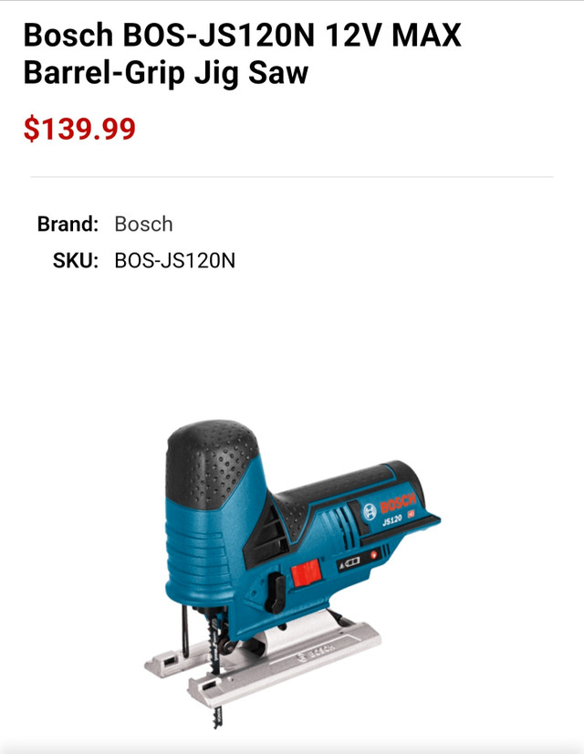 Bosch Cordless Planer and Barrel-Grip Jig Saw in Power Tools in City of Toronto