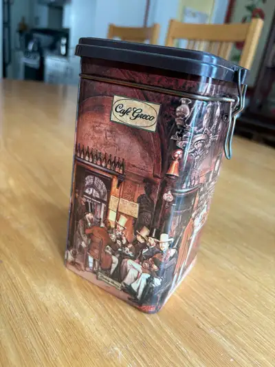 Antique Café Greco Tin Box, Ludwig Passini Panting, Vintage Tin Box, Café Greco in Rome, Box Collect...