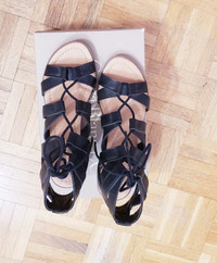 Black Strappy Lace up Low Heel Sandal