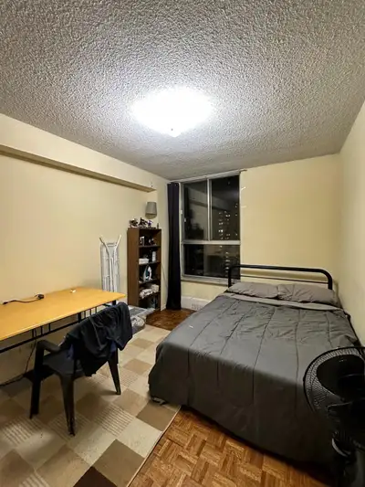 Text 647- 717 4214 * Double bed, frigobar, big walk in Closet , desk, chair, bookshelf, Door 2 block...