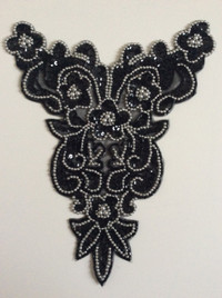(B)  Beaded Sequins Lace Appliqué Sewing Craft Design Accessory