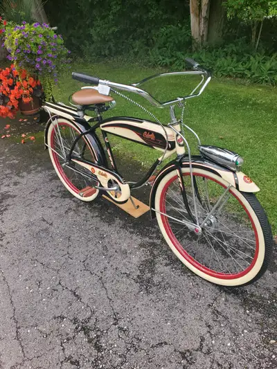 Restored original 1952 Columbia bike. Not a 1980's repop. Has front drumb brake, 2 speed bendix hub...
