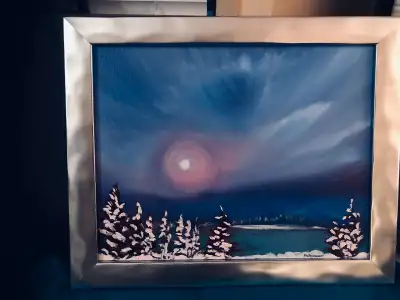 “Halo Effect”, original oil painting on canvas by local artist Patricia Rawnsley. Framed with 1.5 in...