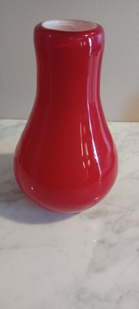 Eye Catching Vintage Ruby Red Hand-blown Vase White Interior 9"T