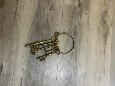 Vintage Set of 5 Brass Jail Cell Skeleton Keyson Ring, View more