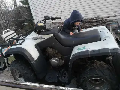 Have two ATV's one running and one i got for parts but it runs just needs back shock and driveshaft...