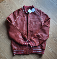 Men's Zara Leather Varsity Bomber Jacket Medium 