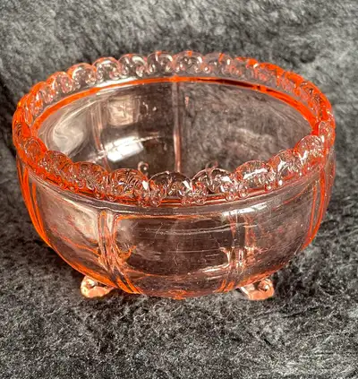 Antique Pink Glass Three Footed Candy Dish, View more