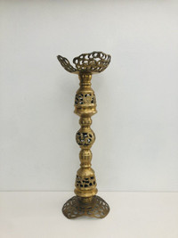 Vintage Tall Ornate Brass Filigree Candlestick Candle Holder