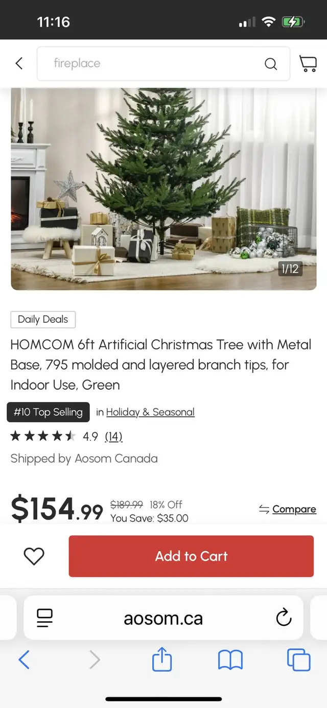 6ft Artificial Christmas Tree with Metal Base, 795 molded and la in Home Décor & Accents in Markham / York Region - Image 11