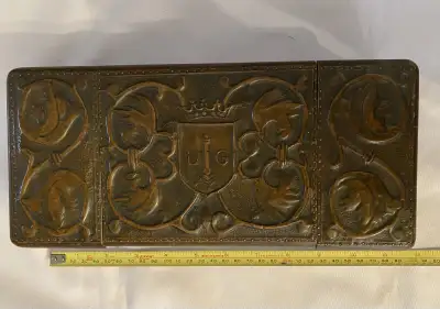 Check out this antique trinket or jewelry box! It features a beautiful wooden construction adorned w...