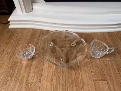 LARGE CANDY DISH, SET OF CREAMER &SUGAR BOWL