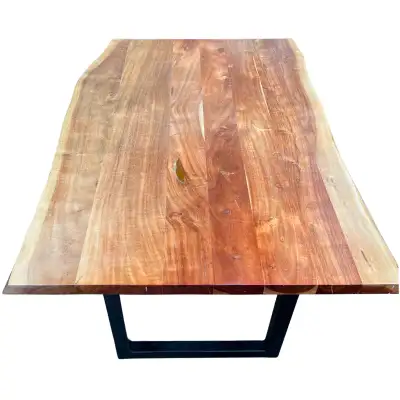 Acacia Rectangular Solid Wood Top Metal Base Live Edge Dining Ta, View more