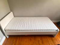 IKEA bed frame, slatted bed base, mattress and pillow for sale