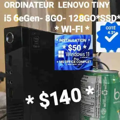 ORDINATEUR LENOVO TINY- i5 6eGen-8GO- 120GO*SSD, View more