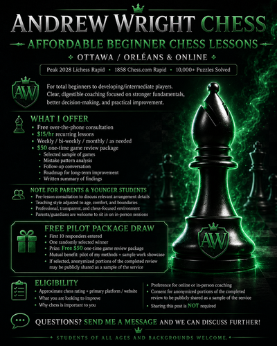 Chess lessons for beginners and intermediate level players, View more