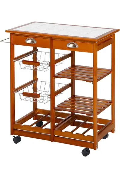 rolling kitchen island cart with tile top, View more