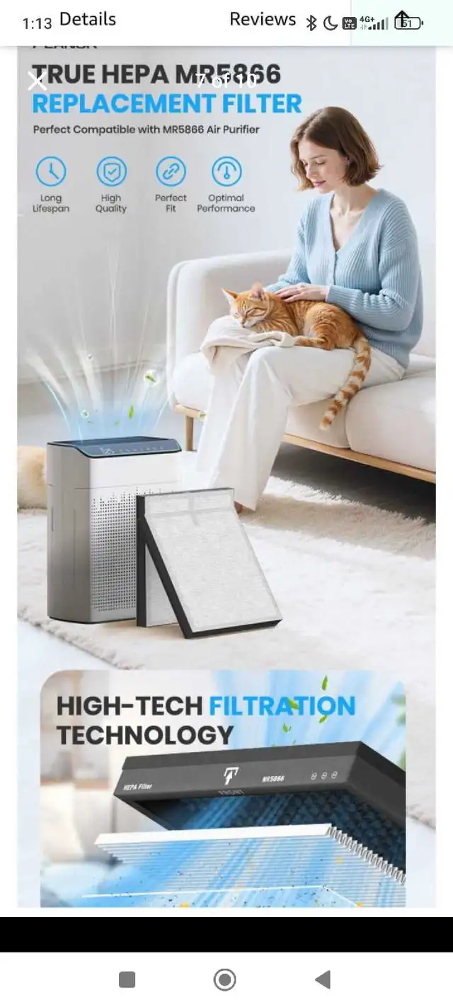 Genuine Air Purifier Replacement Filter, True HEPA Filter Compat65561395156739124