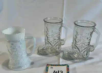 1960’s Glass Cowboy Boot mug and federal glass mug, View more