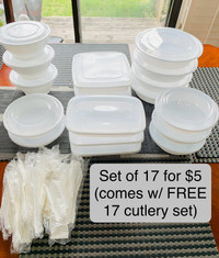 LOT A: 17 set of reusable Plastic Containers / Storage