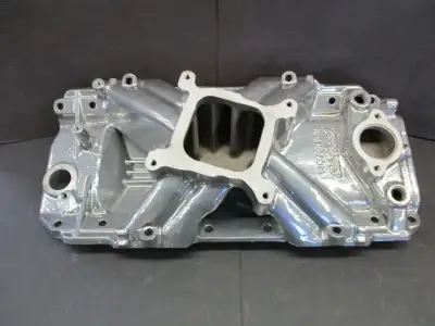 BBC Edelbrock Victor Jr aluminum intake manifold, part #2905, rectangle port, single plane, 4150 fla...