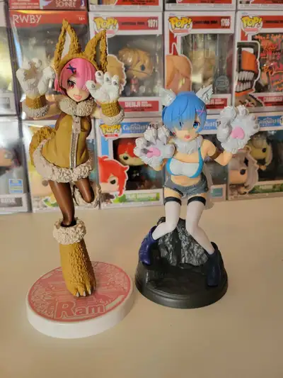 Rem and Ram animw figures from Re:Zero Cute cosplay outfits and very detailed $50 for the pair Picku...