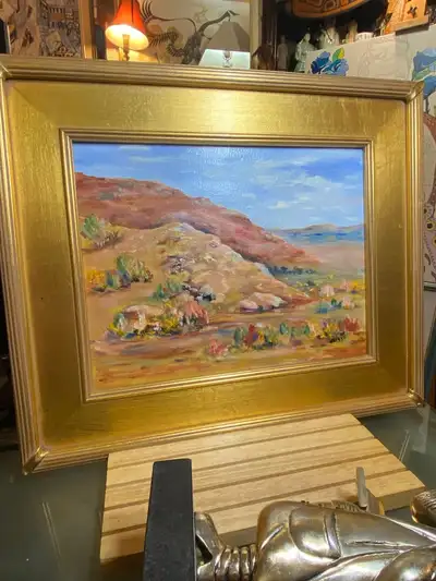Post-Impressi Landscape Oil Painting Displayed in an Antiqued Go, View more
