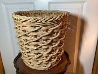Vintage Rope Bamboo Wicker Waste Basket 