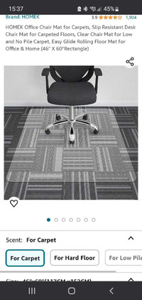 Chair mat for carpet 46" x60"