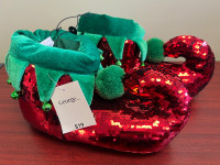 Jingle Bell Elf Christmas Sequin Slippers 5/6 7/8 9/10