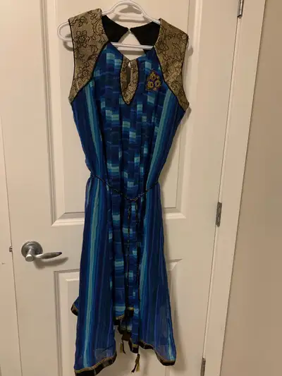 Blue and Gold Sleeveless Kurti, View more