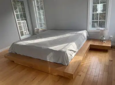 Custom made low profile king bed with pull out dog bed , View more