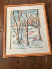 Original Signed Watercolour Art Framed Painting Birch Tree Trees