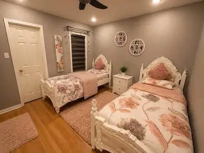 Ashley - Dresser with Mirror and 2 single beds with side stool, View more
