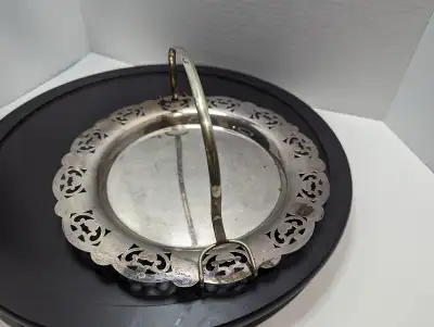 Vintage Silver Et Service Platter Decorative Round Plate with detachable handle Carlton Plate S.P Co...